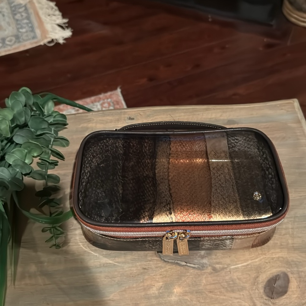 Stephanie Johnson Patchwork Metallic Cosmetic Case in Brown, Copper, Blue - Picture 2 of 9